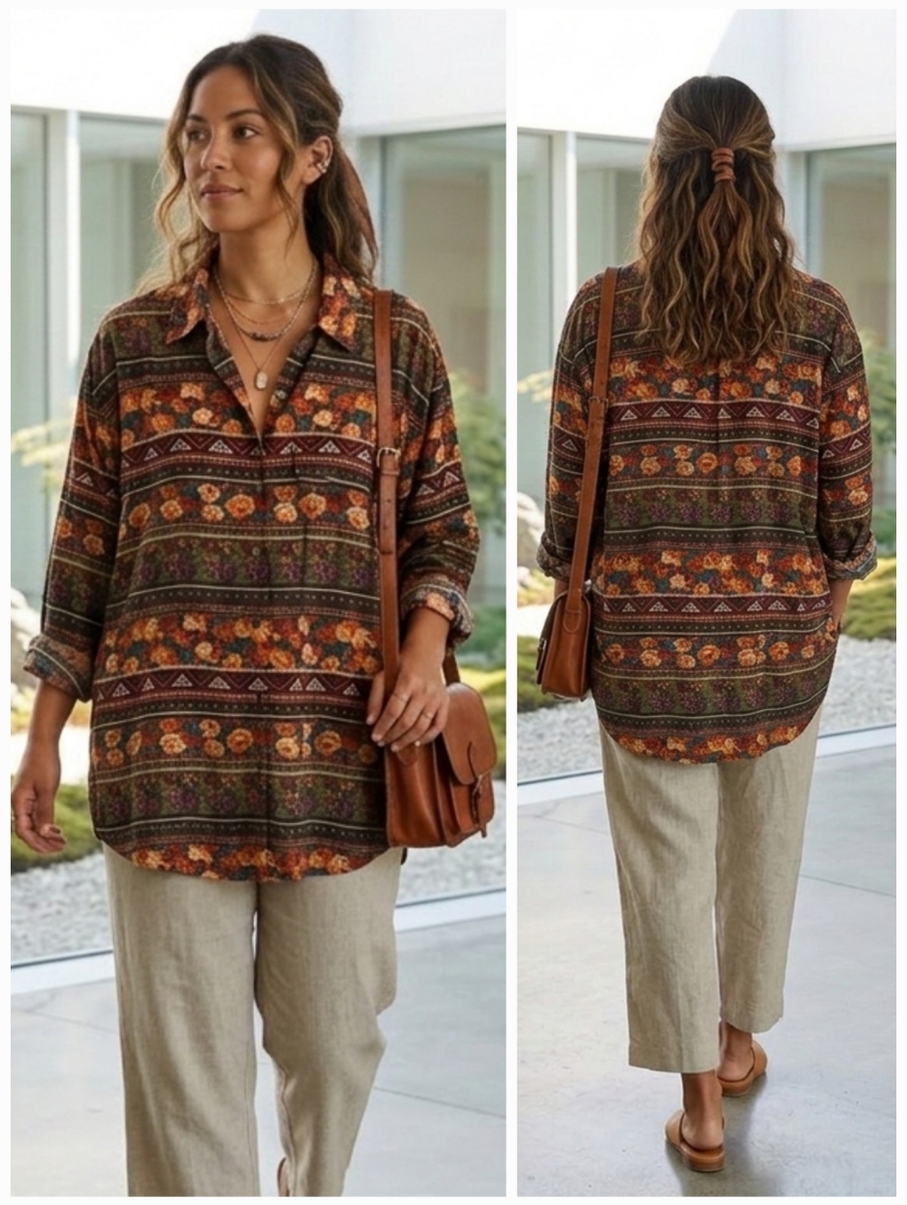 NWOT Lizwear L Vintage 90s Earthy Modern Contemporary Eclectic Boho Tunic Shirt